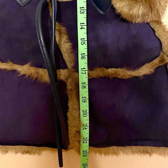 Dennis Basso Faux Suede Faux Fur Shoulder Bag Blue Tie Closure - Picture 9 of 11